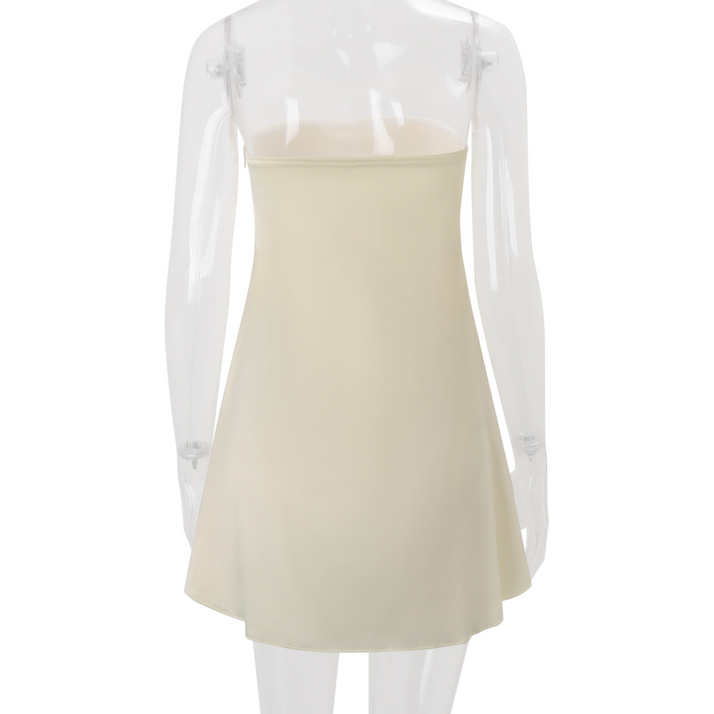 Wholesale Solid Natural Breathable Elegant Satin Strapless Collarless Bowknot Tie Front Mini A-Line Women's Dresses